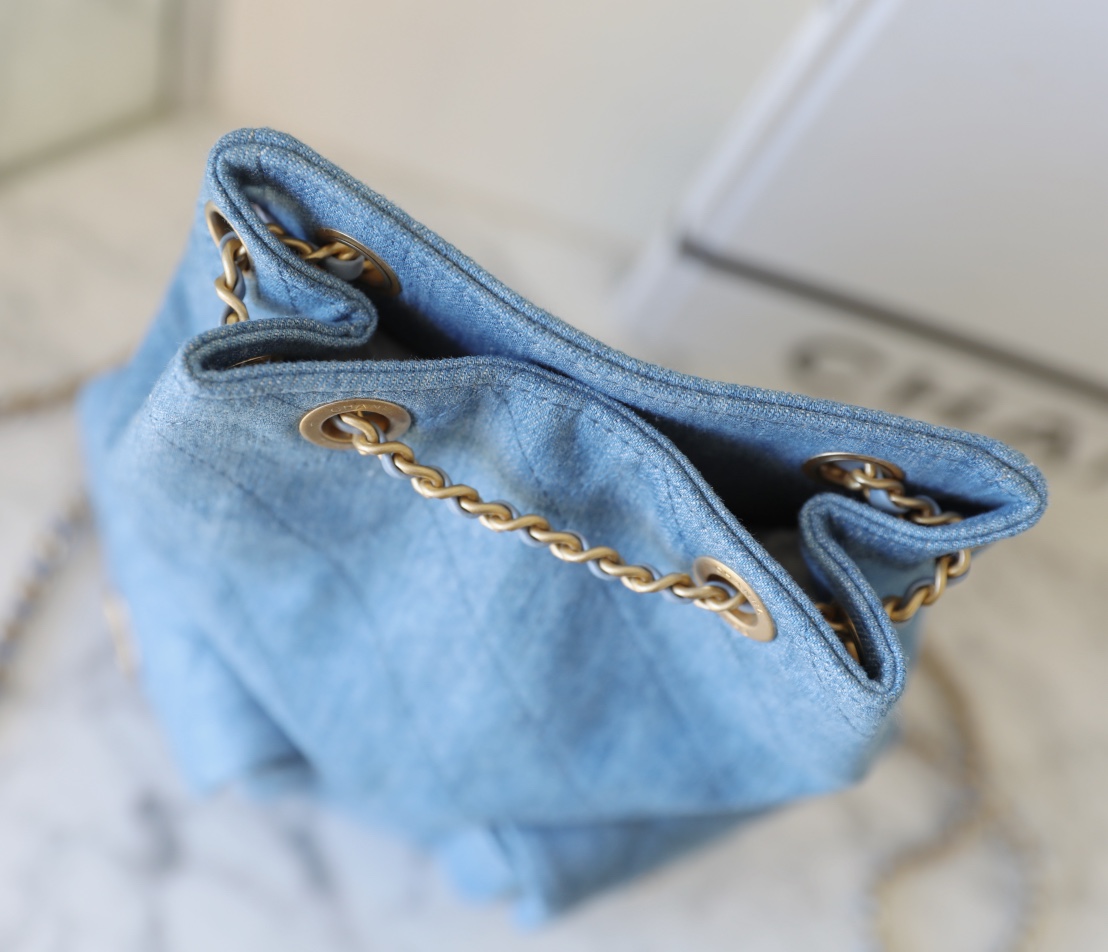Bagsaaa Ch**el Backpack AS5310 Blue Denim - 24.5 x 18 x 8cm