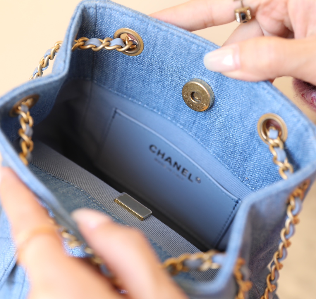 Bagsaaa Ch**el Backpack AS5310 Blue Denim - 24.5 x 18 x 8cm