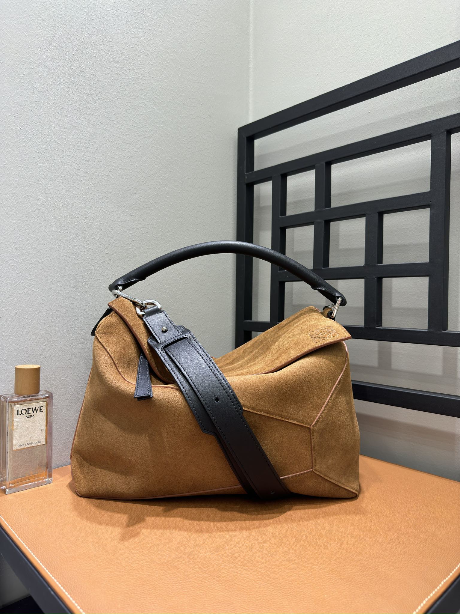 Bagsaaa L0ew* Puzzle Edge Large Suede Messenger Bag Brown - 33cm