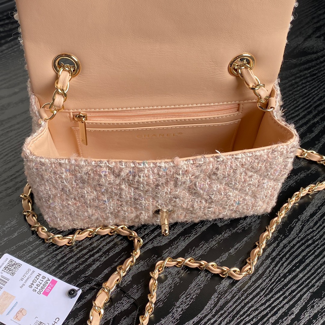 Bagsaaa Ch**el Mini Classic Handbag A69900 Beige Tweed - 12 x 20 x 6cm