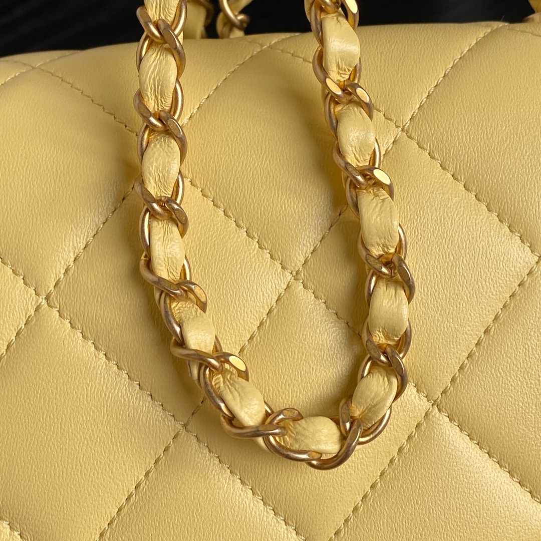 Bagsaaa Ch**el Flap Bag with Top Handle AS5317 Yellow Lambskin - 22 x 24 x 6cm