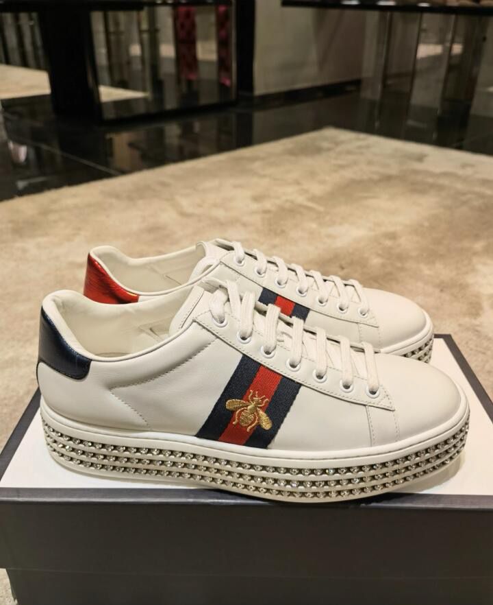 Bagsaaa Gvc*1 White Leather Ace Web Sneakers
