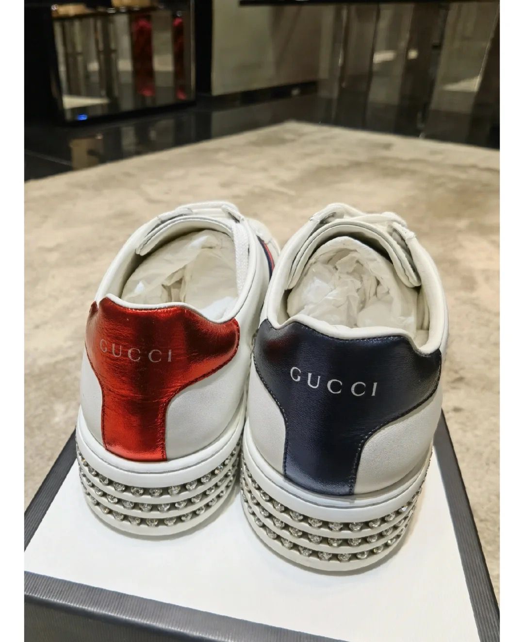 Bagsaaa Gvc*1 White Leather Ace Web Sneakers