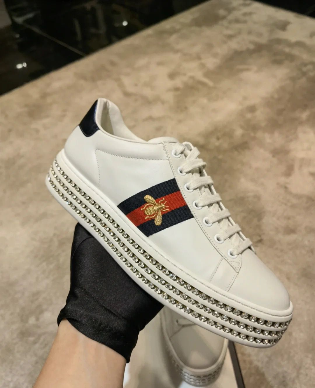 Bagsaaa Gvc*1 White Leather Ace Web Sneakers