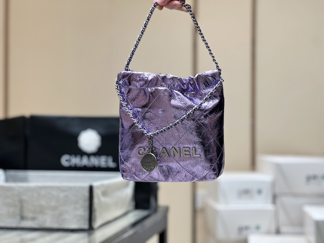 Bagsaaa Ch**el 22 Mini Handbag Metallic Lilac AS3980 - 20 × 19 × 6 cm