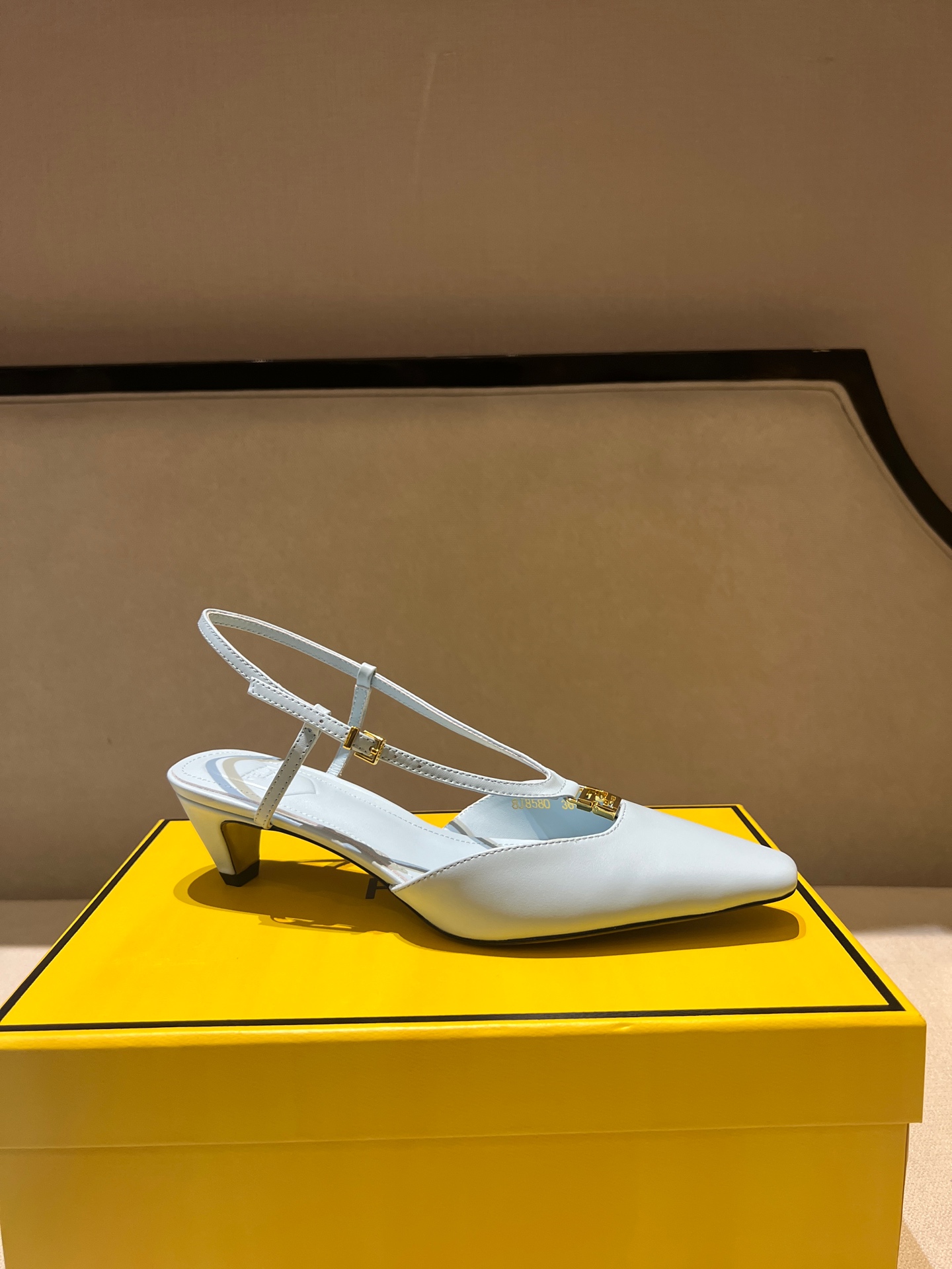 Bagsaaa F**di FFold Light blue leather low-heeled slingbacks