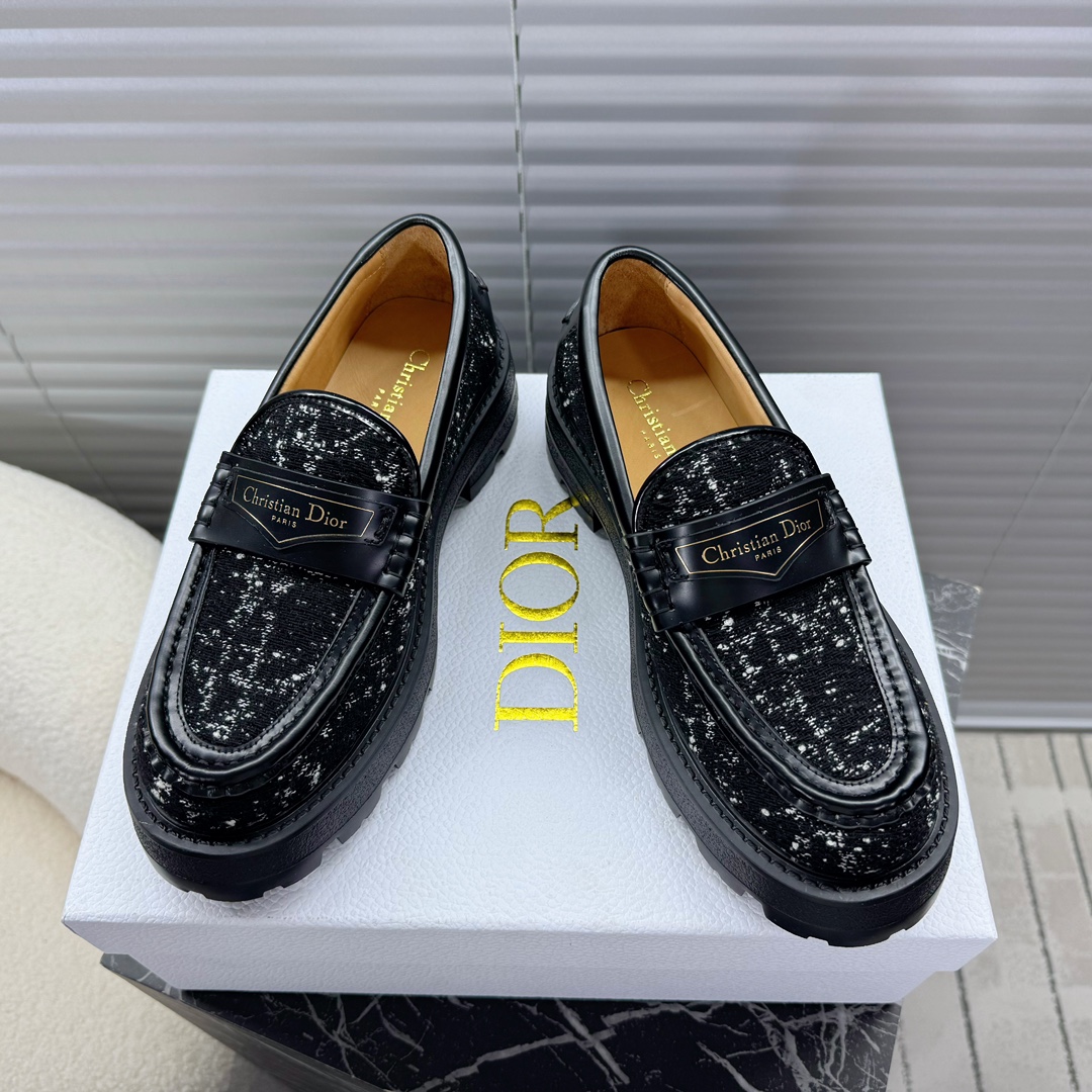 Bagsaaa D10r Boy Platform Loafer Black and White Cannage Tweed