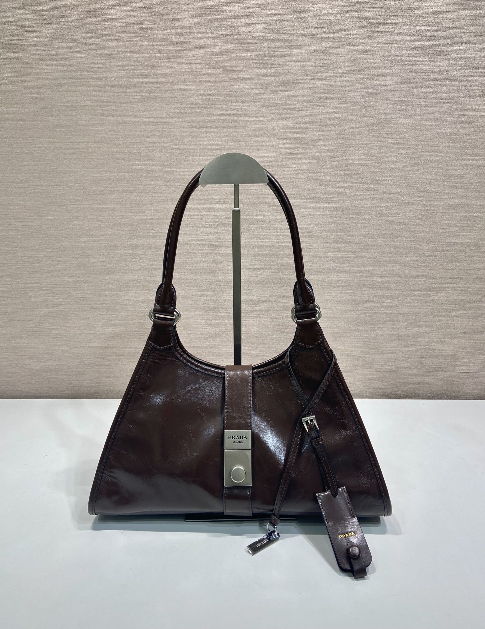 Bagsaaa Pra*a Medium leather tote bag 1BG563 Dark Brown - 30.5cm