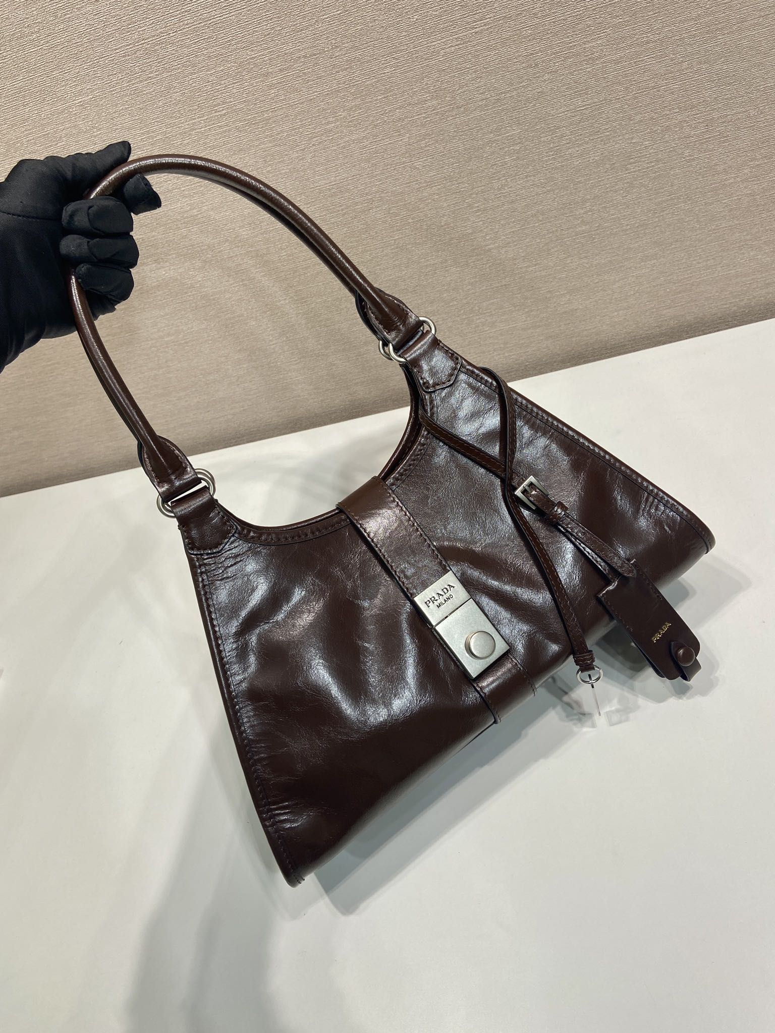 Bagsaaa Pra*a Medium leather tote bag 1BG563 Dark Brown - 30.5cm