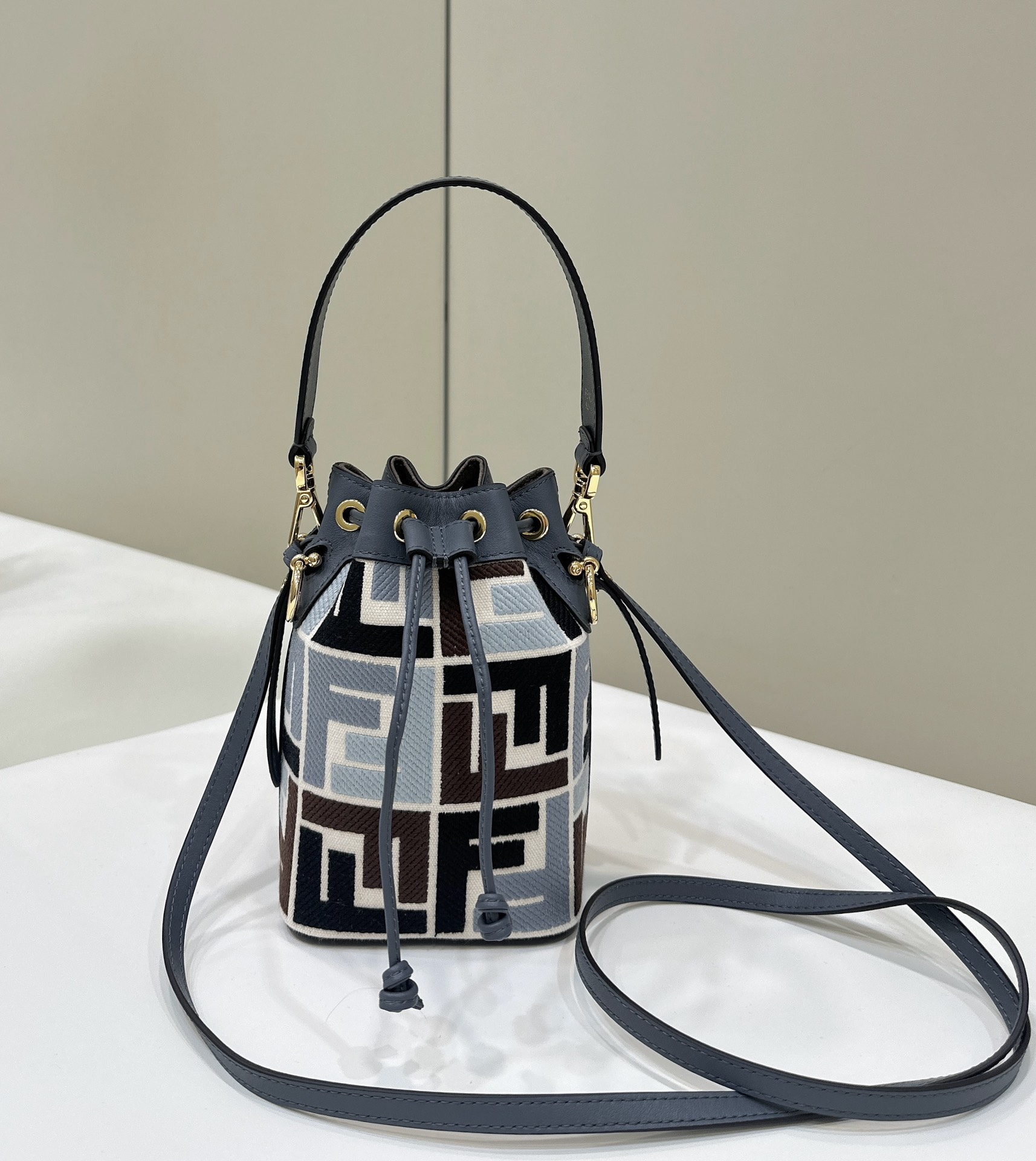 Bagsaaa F**di Mon Tresor Multicolour canvas mini-bag with FF embroidery blue - 18cm