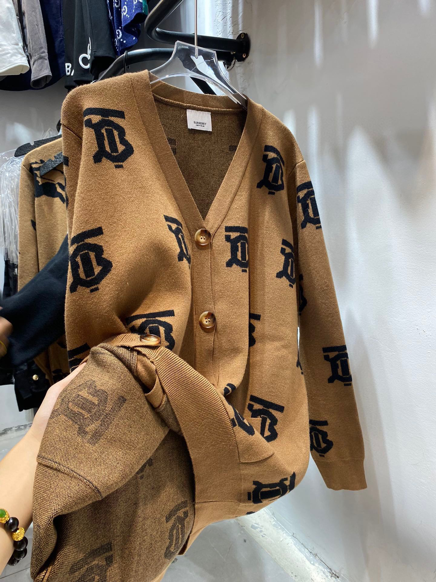 Bagsaaa Bv*b*rry Monogram Motif Wool Jacquard Cardigan