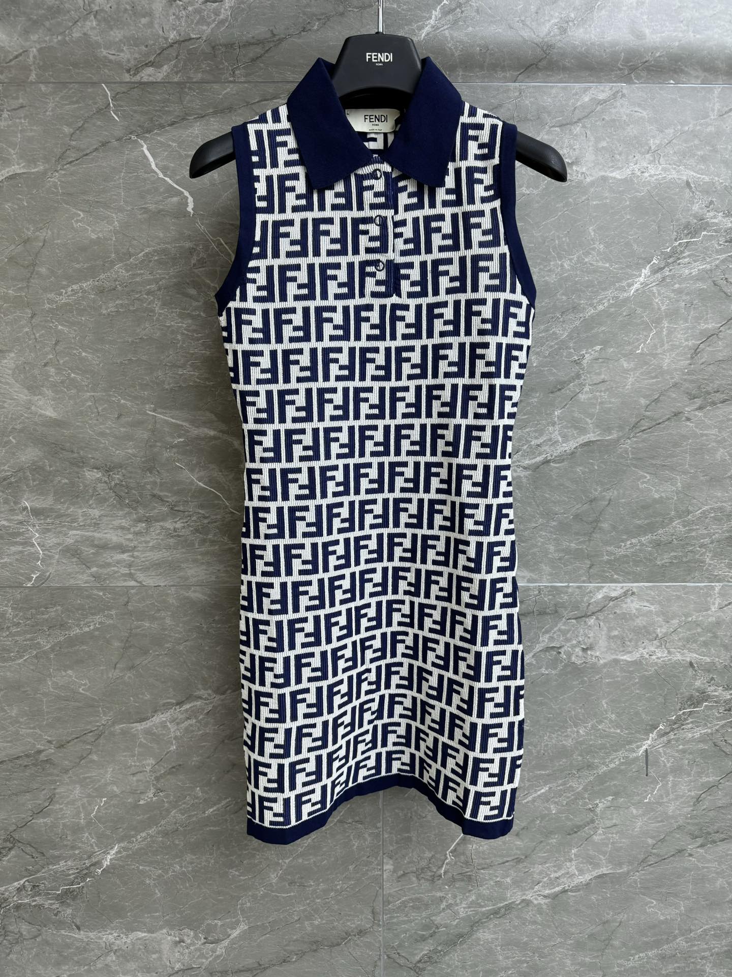 Bagsaaa F**di FF Cotton Dress Navy Blue