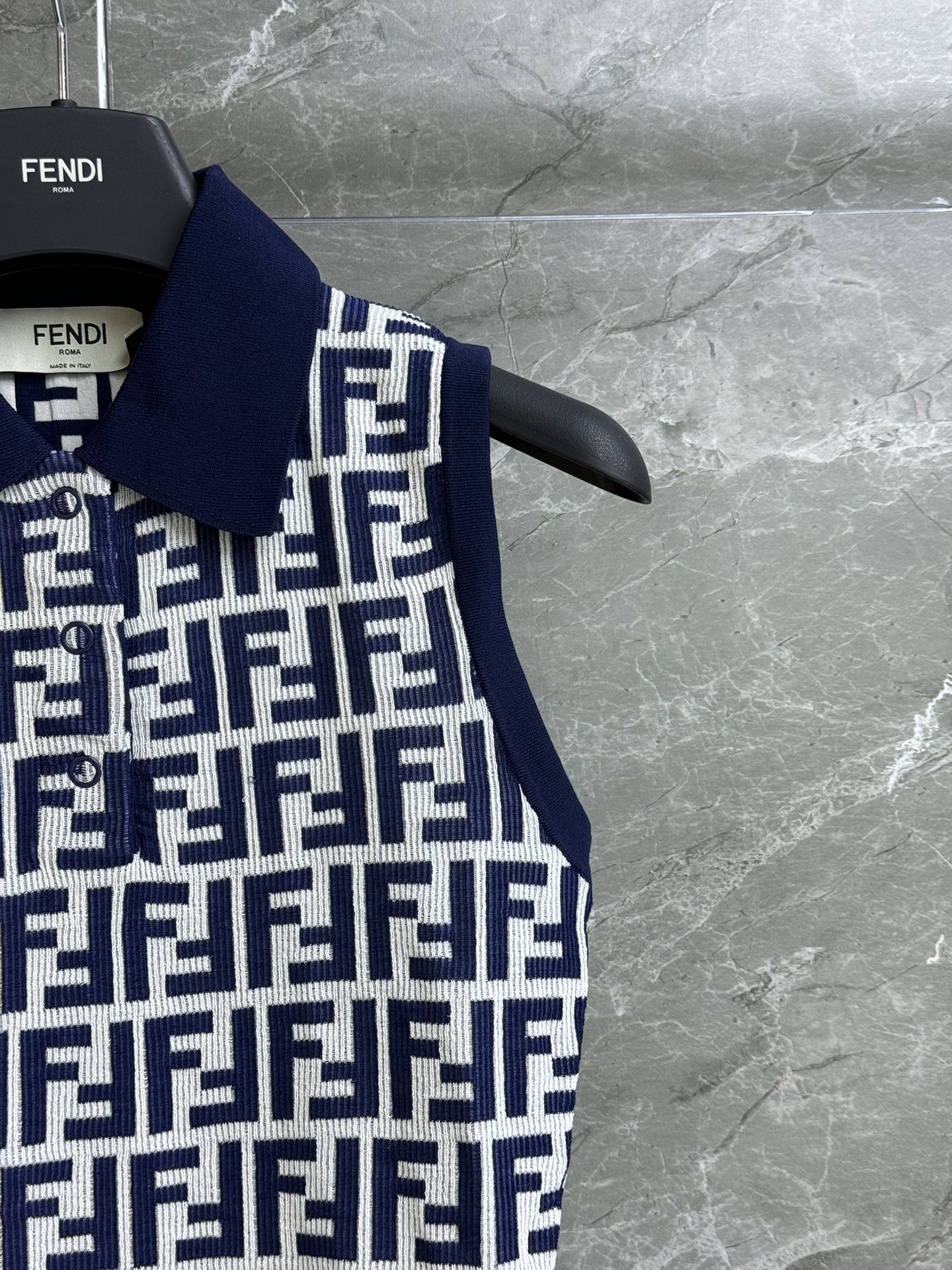 Bagsaaa F**di FF Cotton Dress Navy Blue