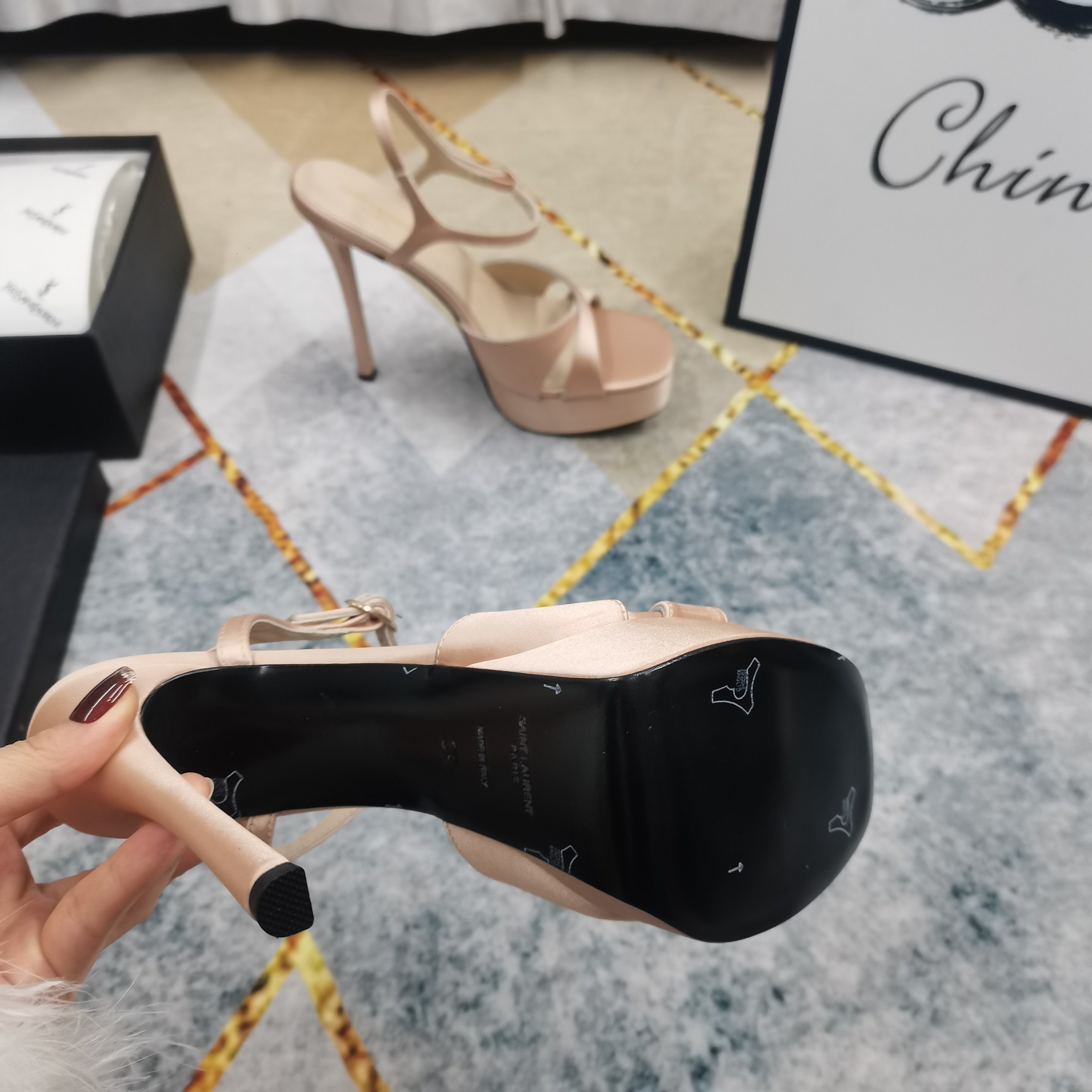 Bagsaaa Y51 Debbie Platform Sandals In Satin Crepe Nude