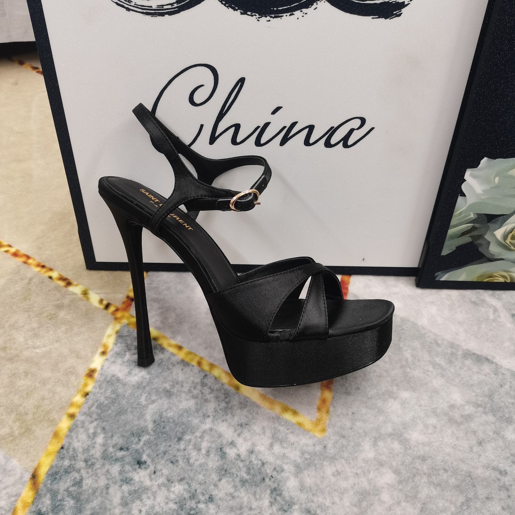 Bagsaaa Y51 Debbie Platform Sandals In Satin Crepe Black