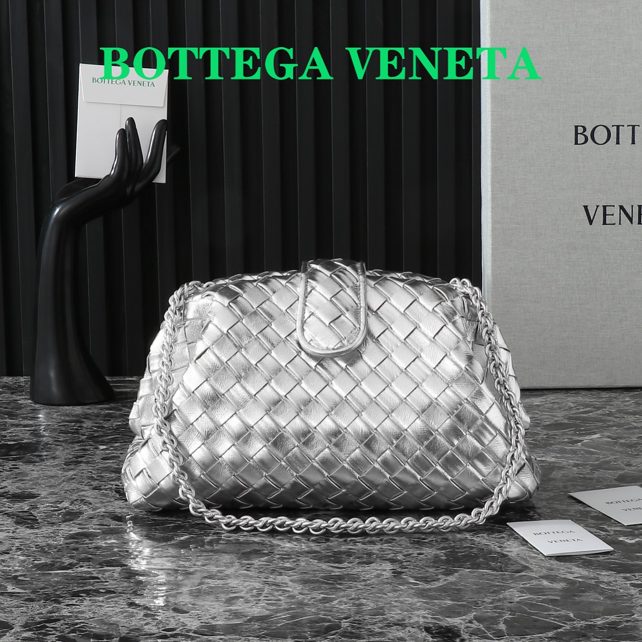 Bagsaaa B0tt*ga Ven*ta Small Lauren 1980 Silver 805018 - 20.5cm
