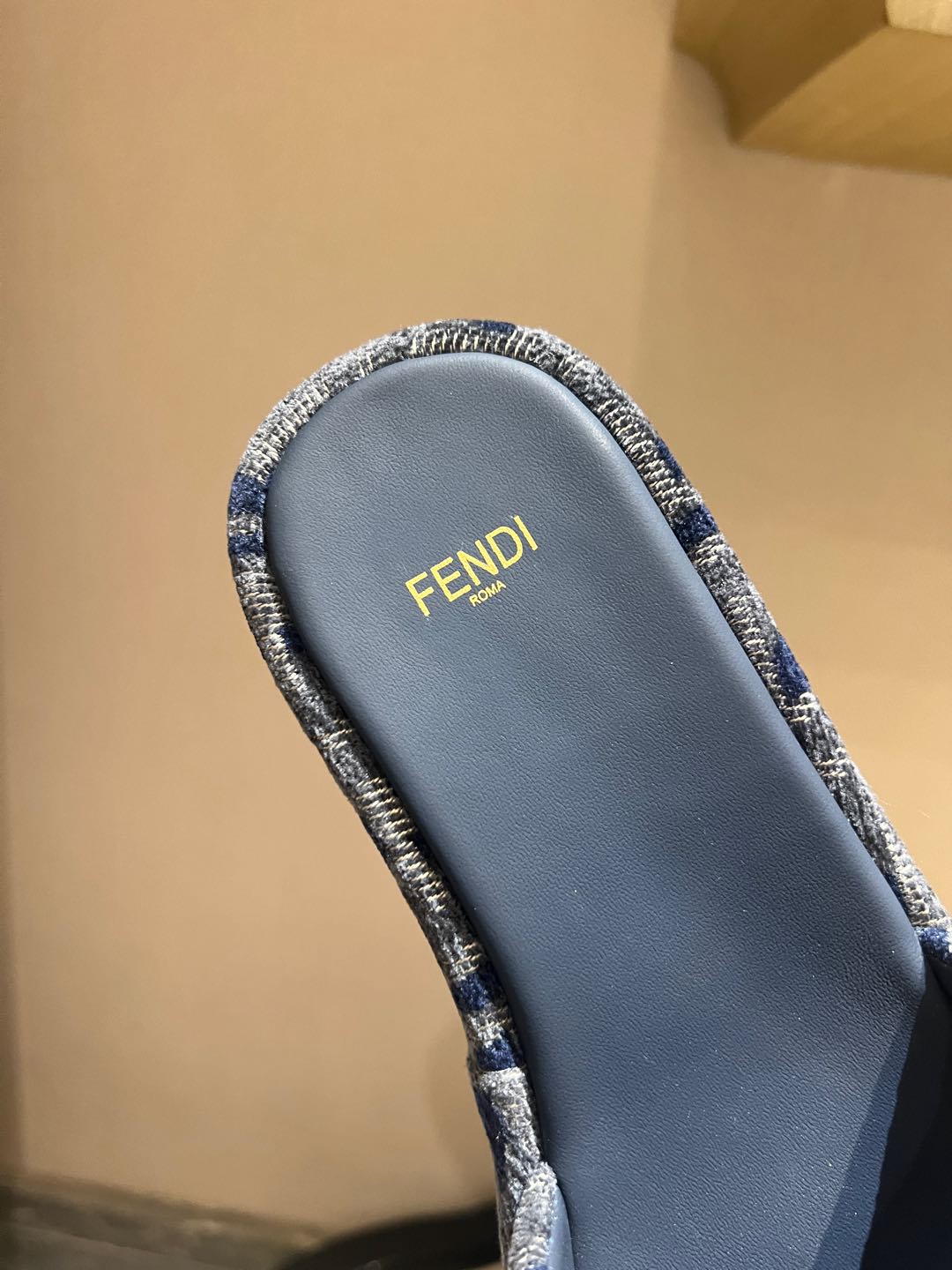 Bagsaaa F**di Sunshine Blue FF denim flatform slides