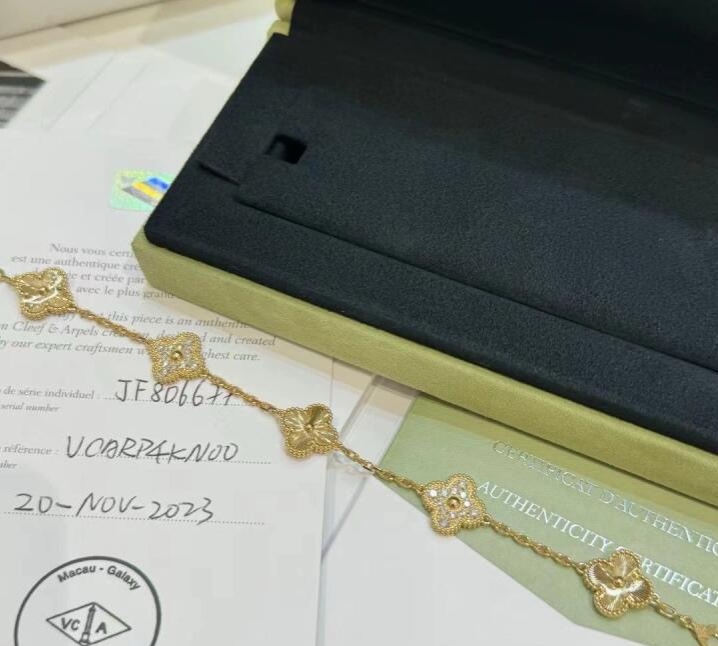 Bagsaaa V*n Cl**f & Arp*1s Vintage Alhambra D1am0nd 5 Motifs Bracelet Gold Color