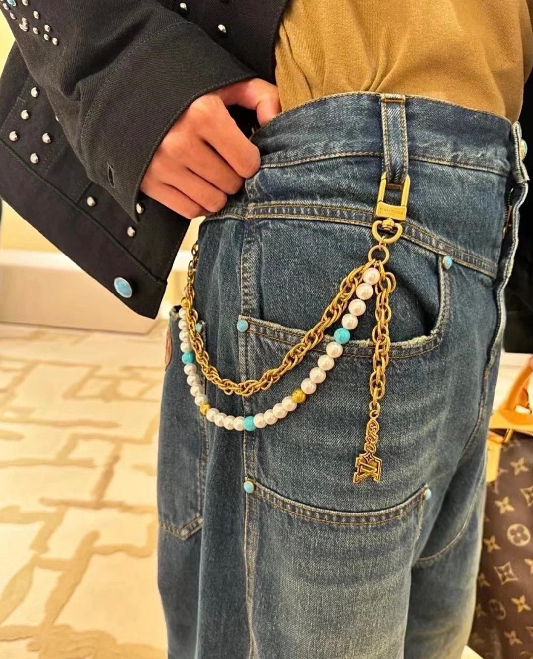 Bagsaaa L0vis Vvtt0n M02097 Pearls Chain Belt and Bag Charm