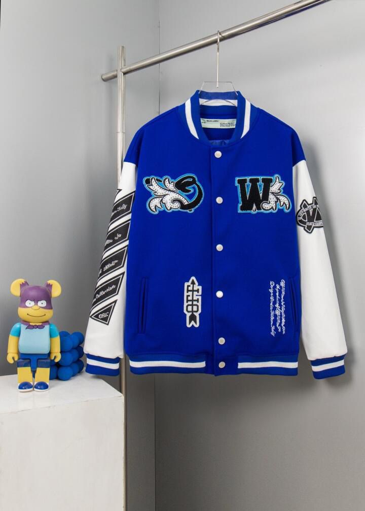 Bagsaaa Off White Royal Varsity Jacket Blue & White