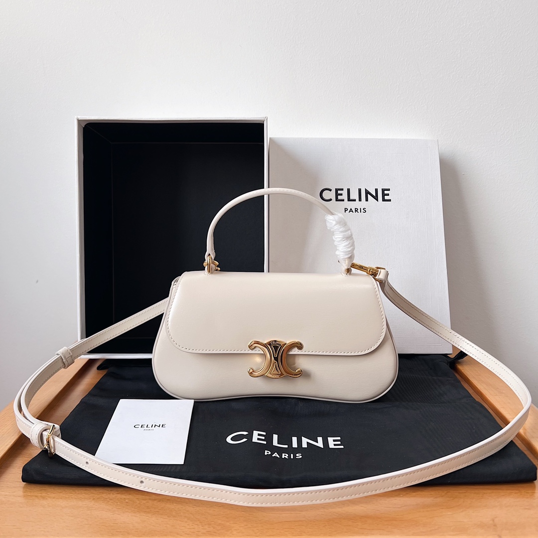 Bagsaaa Teen Ce1i*e Lola In Shiny Calfskin 119533 White Cotton - 20 x 11.5 x 5 CM