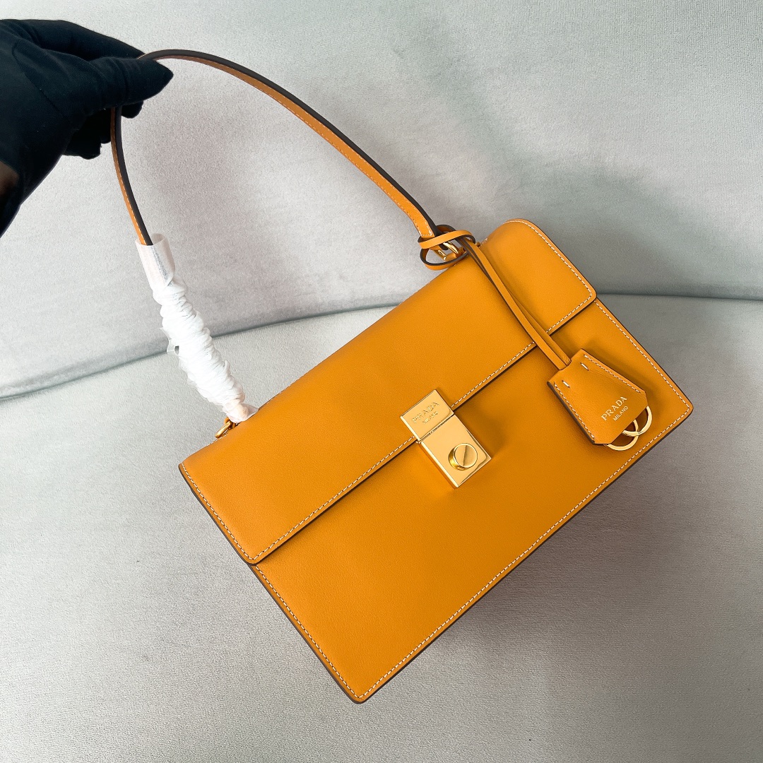 Bagsaaa Pra*a Medium leather shoulder bag 1BN023 amber - 28cm