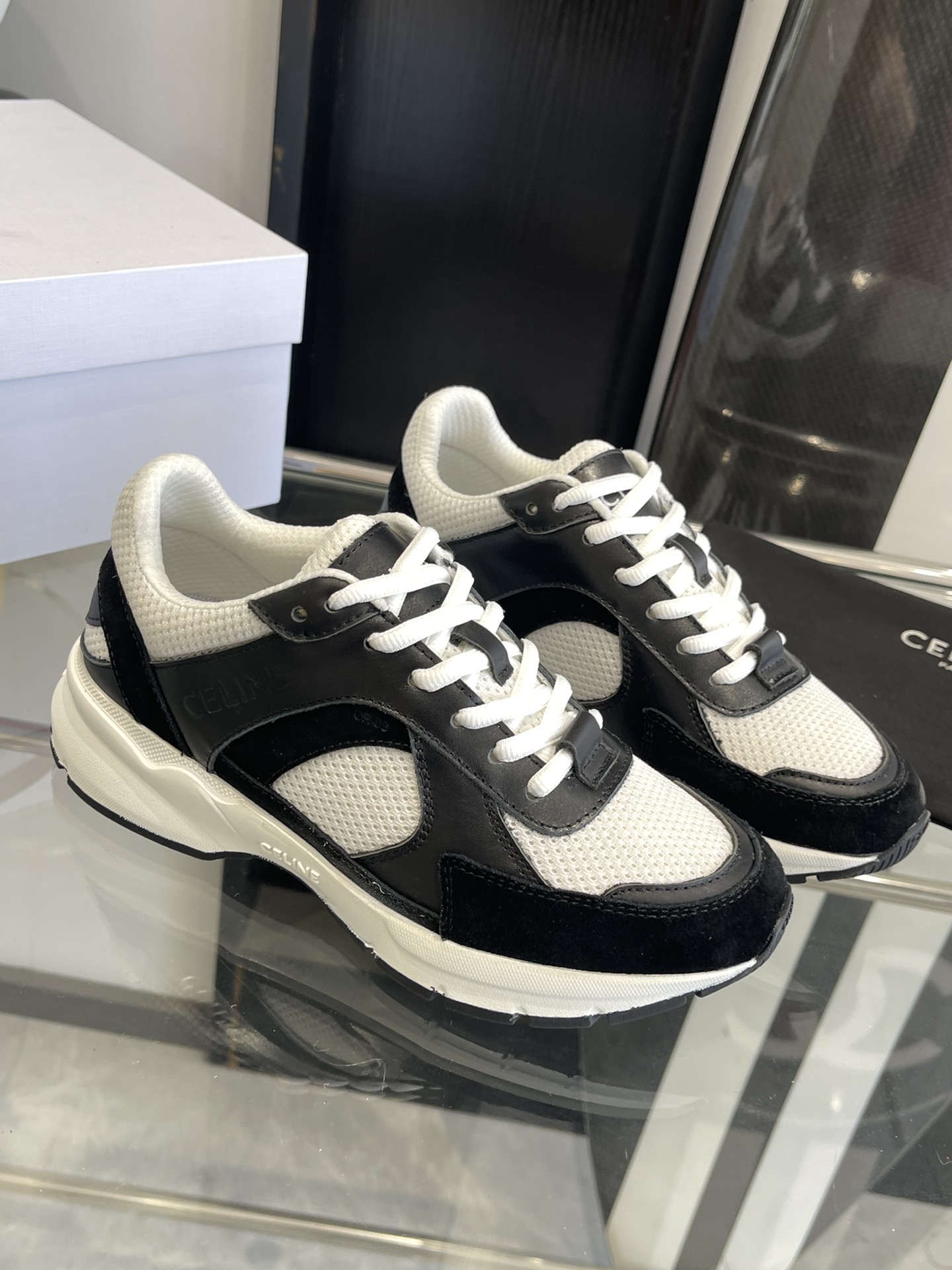 Bagsaaa Ce1i*e Runner Cr-03 Low Lace-Up Sneaker In Mesh, Suede & Calfskin Black