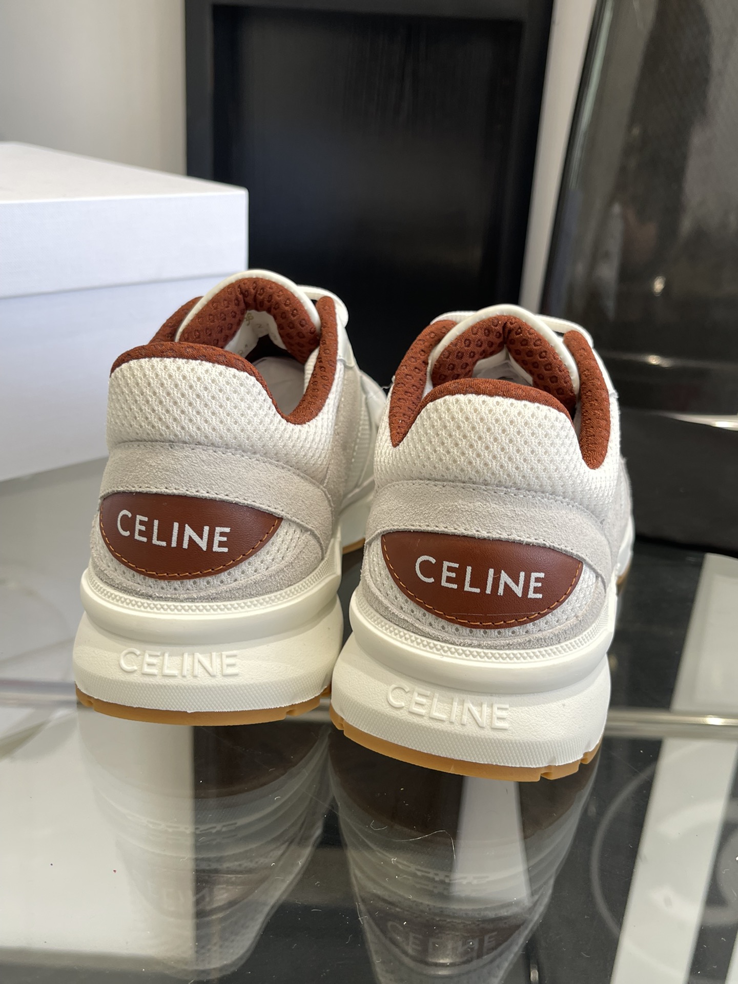 Bagsaaa Ce1i*e Runner Cr-03 Low Lace-Up Sneaker In Mesh, Suede & Calfskin Beige & Burgundy