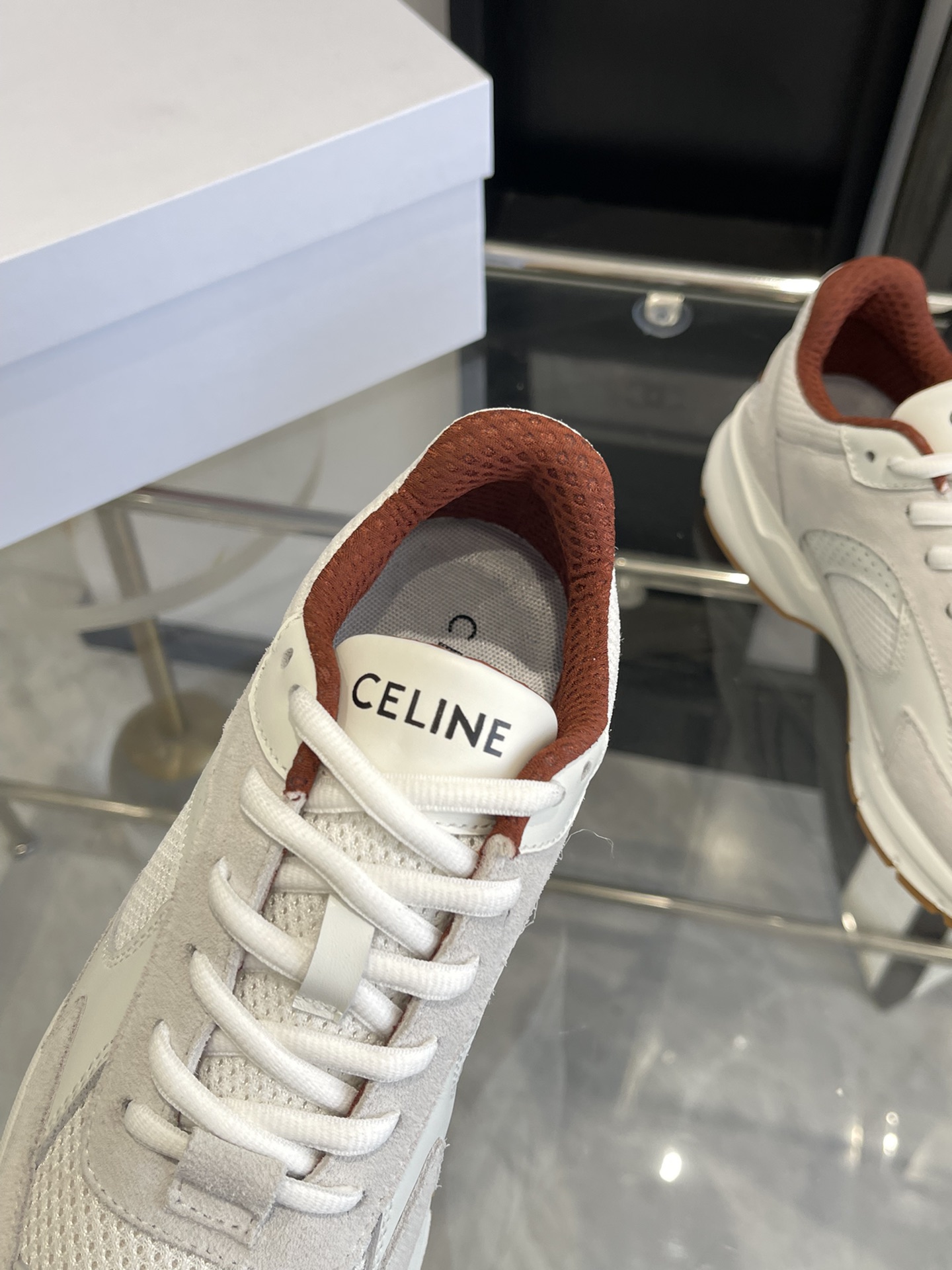 Bagsaaa Ce1i*e Runner Cr-03 Low Lace-Up Sneaker In Mesh, Suede & Calfskin Beige & Burgundy