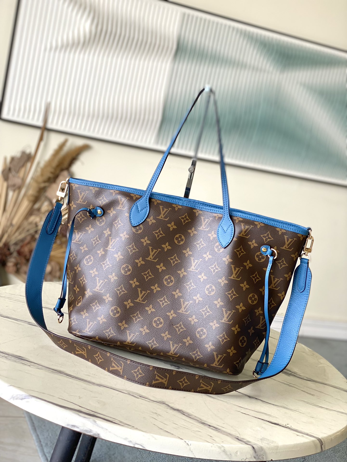 Bagsaaa LV M13753 Neverfull Reversible Bandoulière Inside Out MM Tote Bag Blue - 31 x 28 x 14 cm