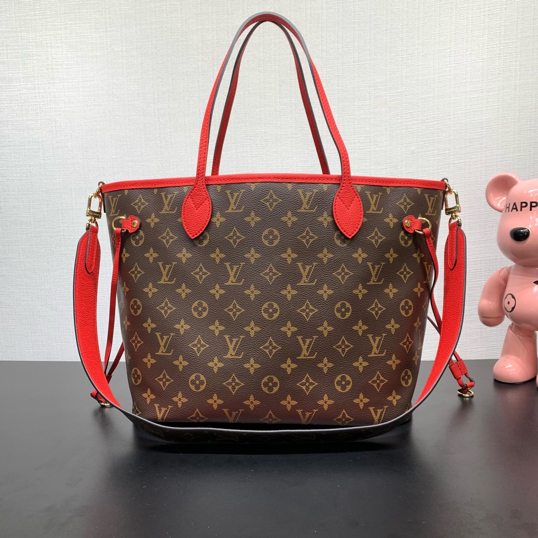Bagsaaa LV M12708 Neverfull Reversible Bandoulière Inside Out MM Tote Bag Red - 31 x 28 x 14 cm