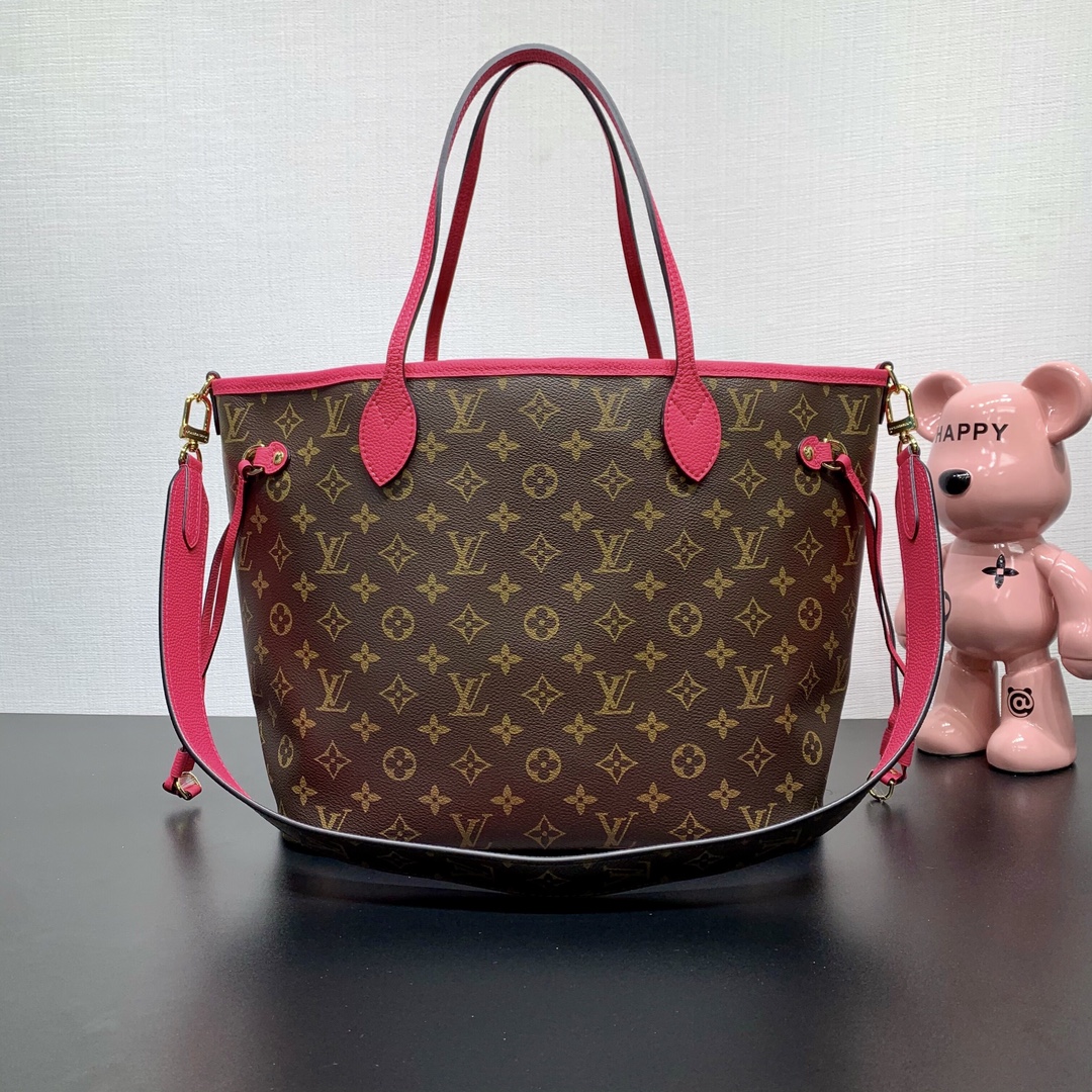 Bagsaaa LV M12707 Neverfull Reversible Bandoulière Inside Out MM Tote Bag Pink - 31 x 28 x 14 cm