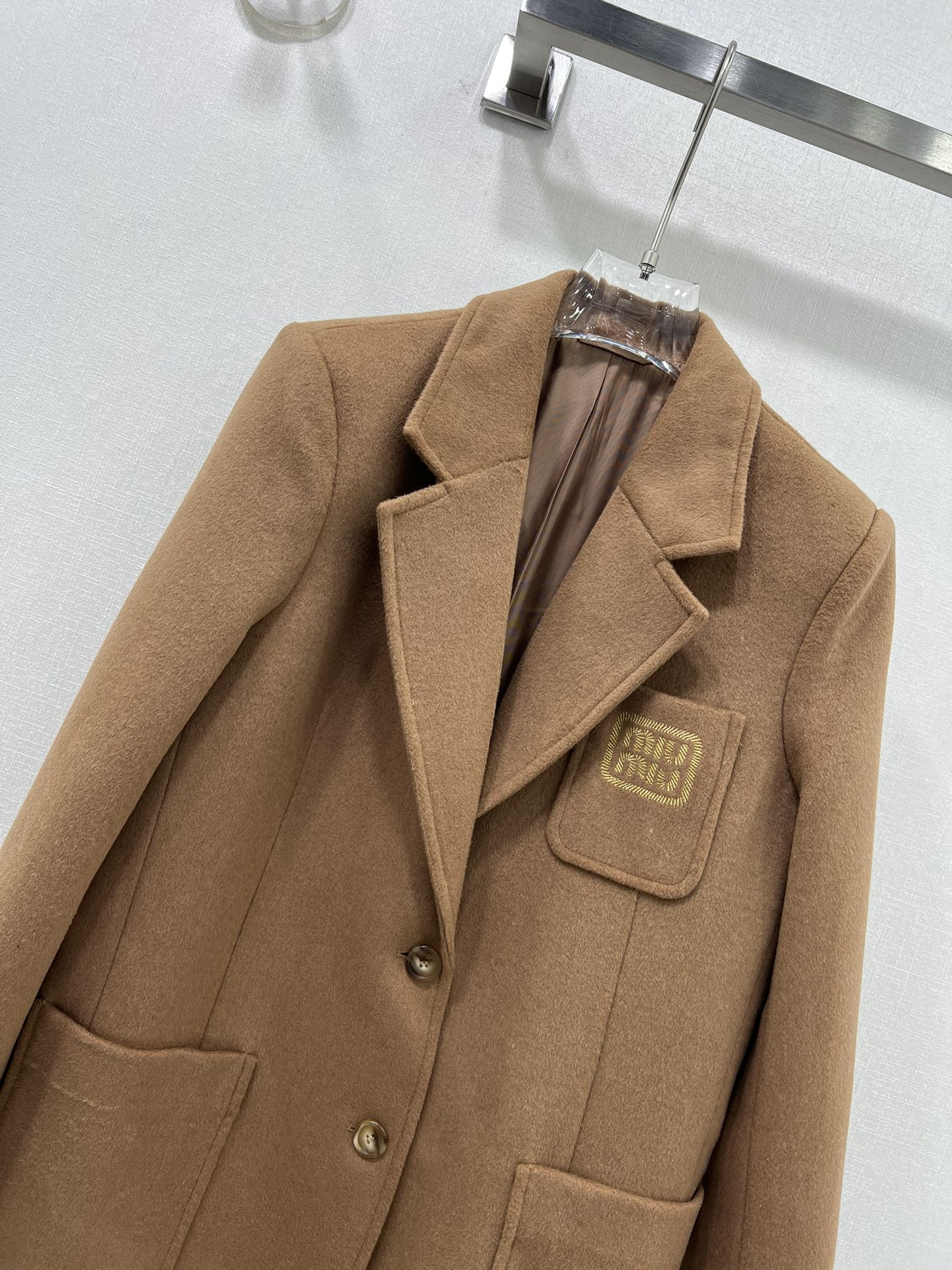 Bagsaaa M1um1u Single-breasted camel-hair jacket Camel Brown