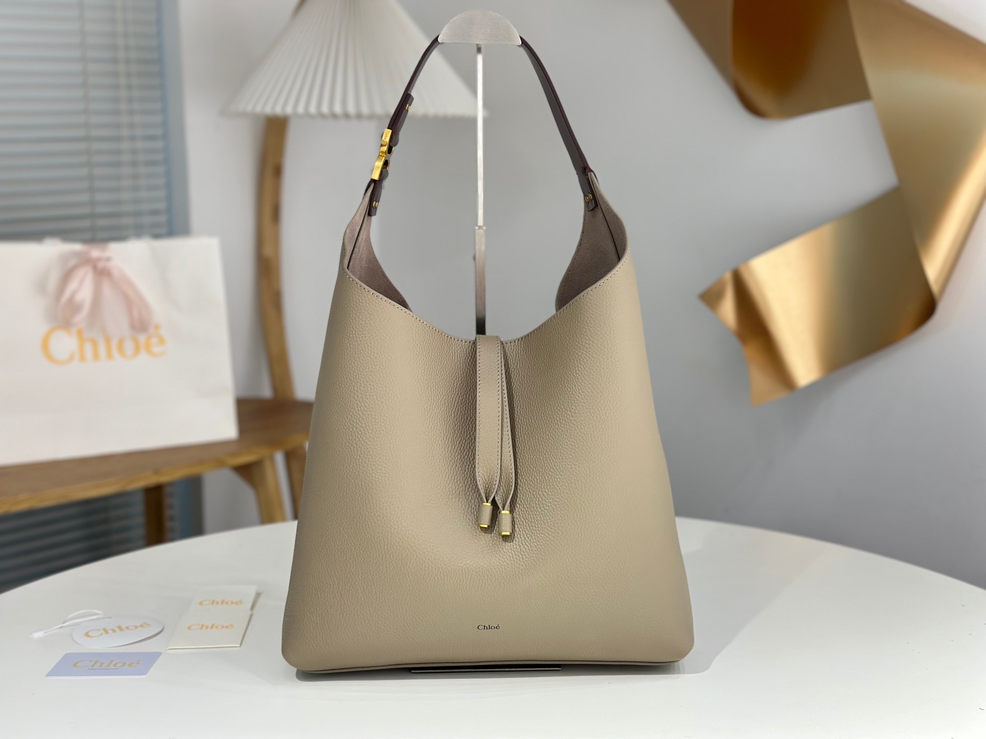 Bagsaaa Chloe Marcie hobo bag in grained leather grey - 36cm