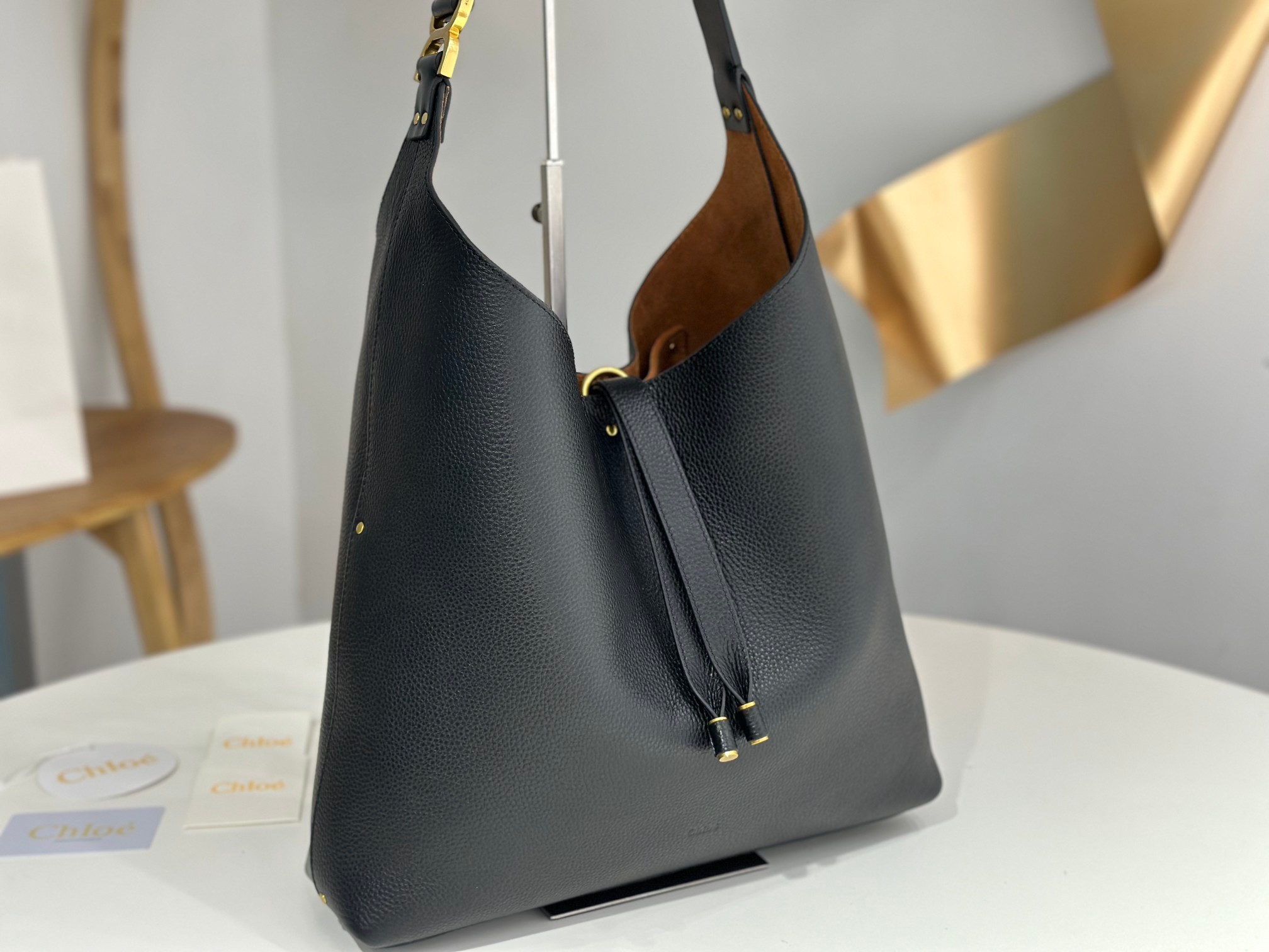 Bagsaaa Chloe Marcie hobo bag in grained leather black - 36cm