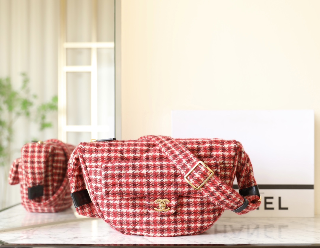 Bagsaaa Ch**el Large Hobo Bag AS5052 Red Tweed - 30cm