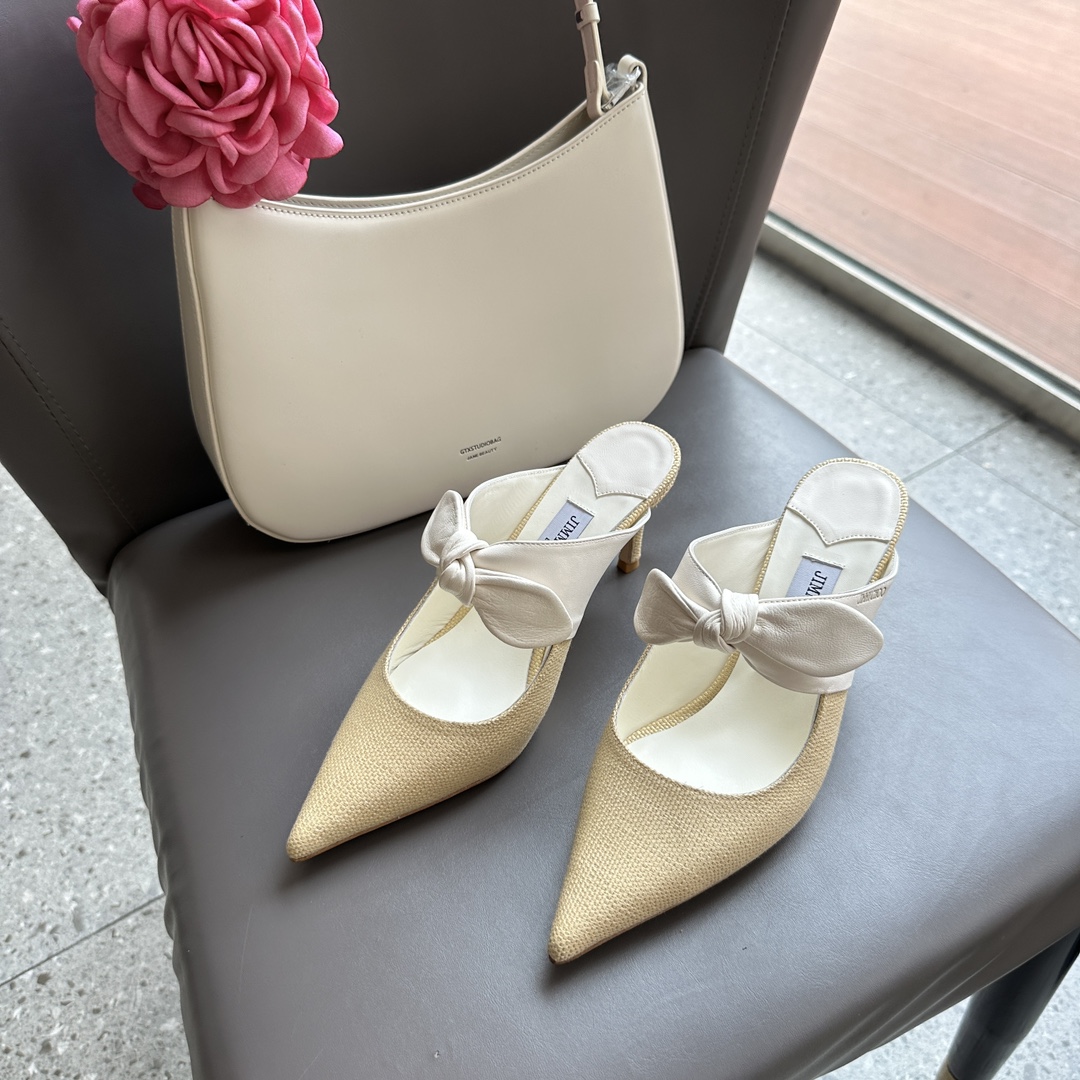 Bagsaaa J1m*y Ch00 Rali Natural/Latte Nappa Leather and Rafia Pumps 7.5cm