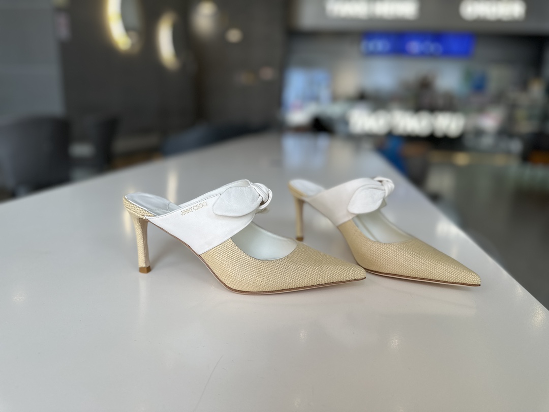 Bagsaaa J1m*y Ch00 Rali Natural/Latte Nappa Leather and Rafia Pumps 7.5cm
