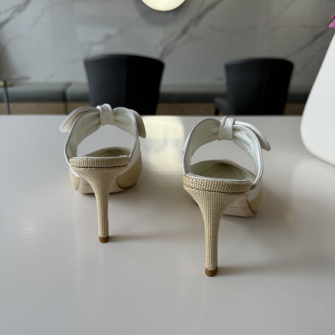 Bagsaaa J1m*y Ch00 Rali Natural/Latte Nappa Leather and Rafia Pumps 7.5cm