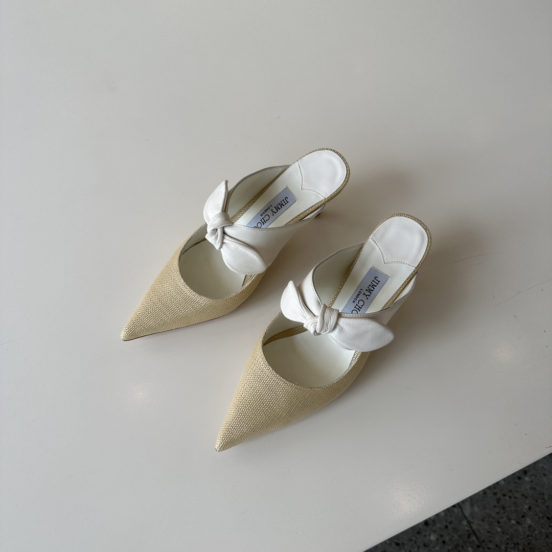 Bagsaaa J1m*y Ch00 Rali Natural/Latte Nappa Leather and Rafia Pumps 7.5cm