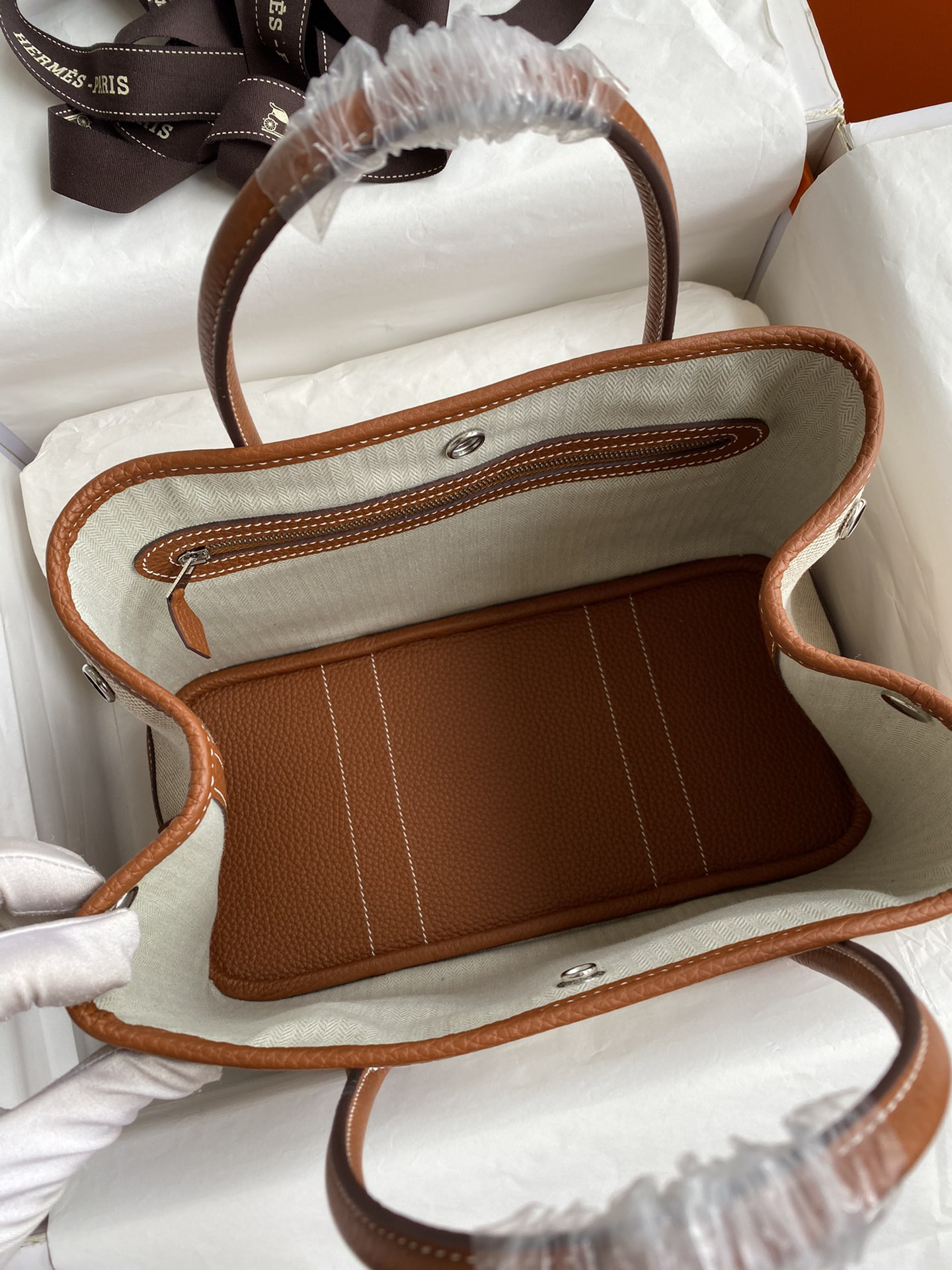 Bagsaaa H**me5 Garden Party Tote Toile and Leather 30cm