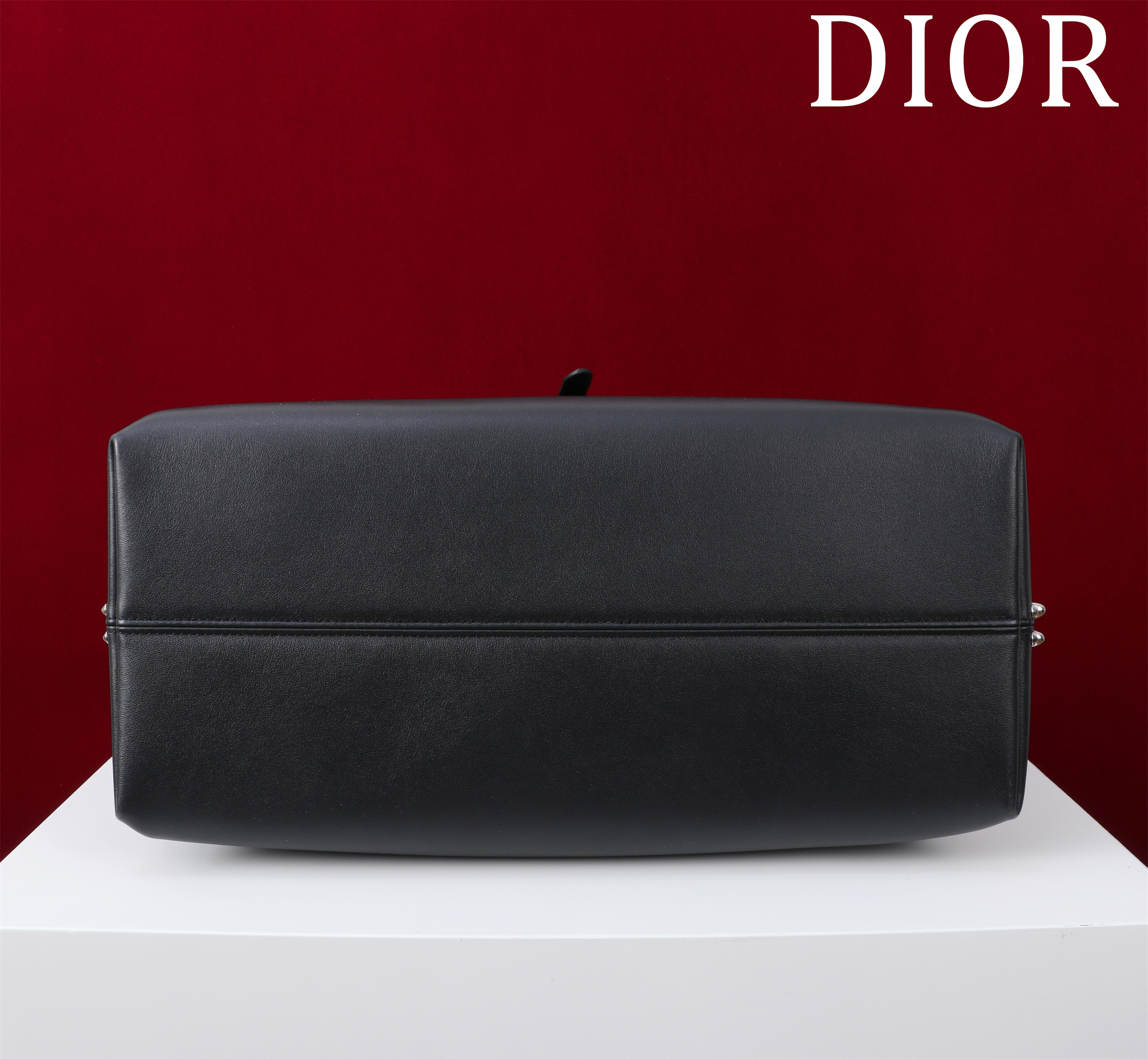 Bagsaaa Large D10r Toujours Bag Black Cannage Calfskin with Silver-Finish Studs and White Resin Pearls - 37cm