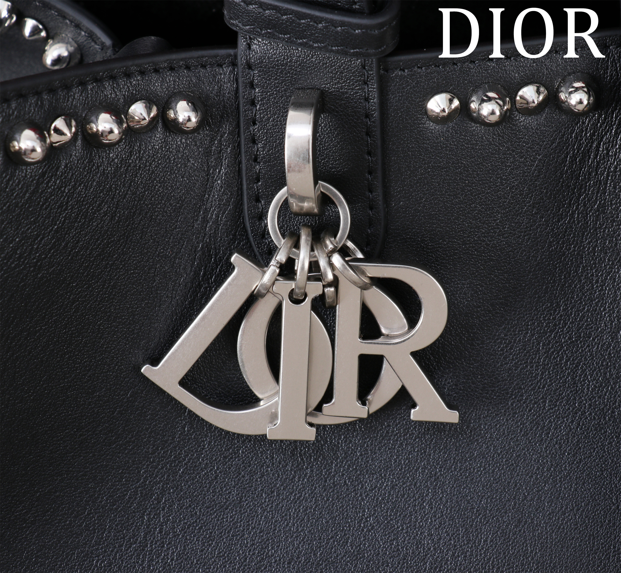 Bagsaaa Large D10r Toujours Bag Black Cannage Calfskin with Silver-Finish Studs and White Resin Pearls - 37cm