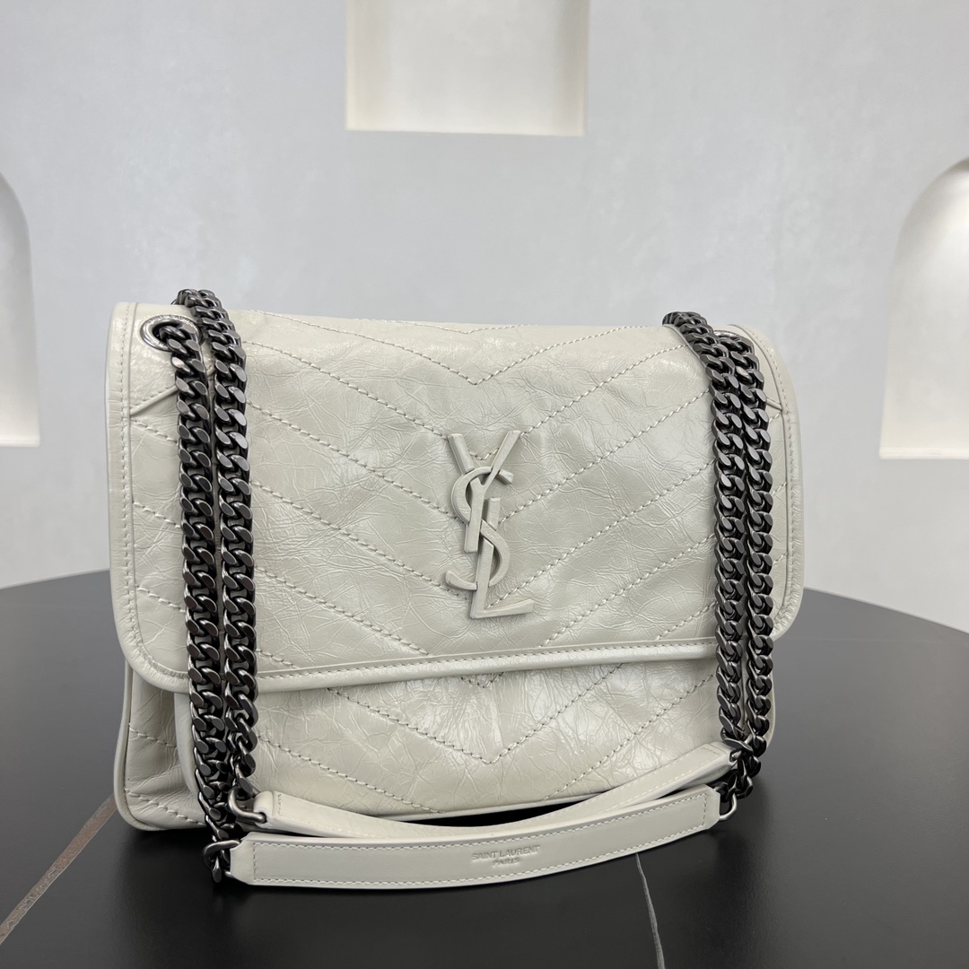 Bagsaaa Y51 niki medium in vintage leather 633158 white - 28cm