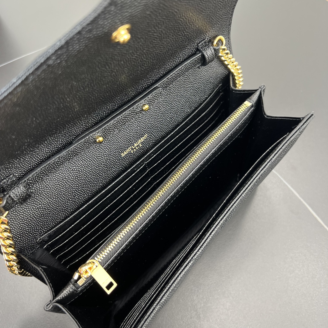 Bagsaaa Y51 classic cassandre chain wallet in grain de poudre leather 377828 black & gold - 22.5cm