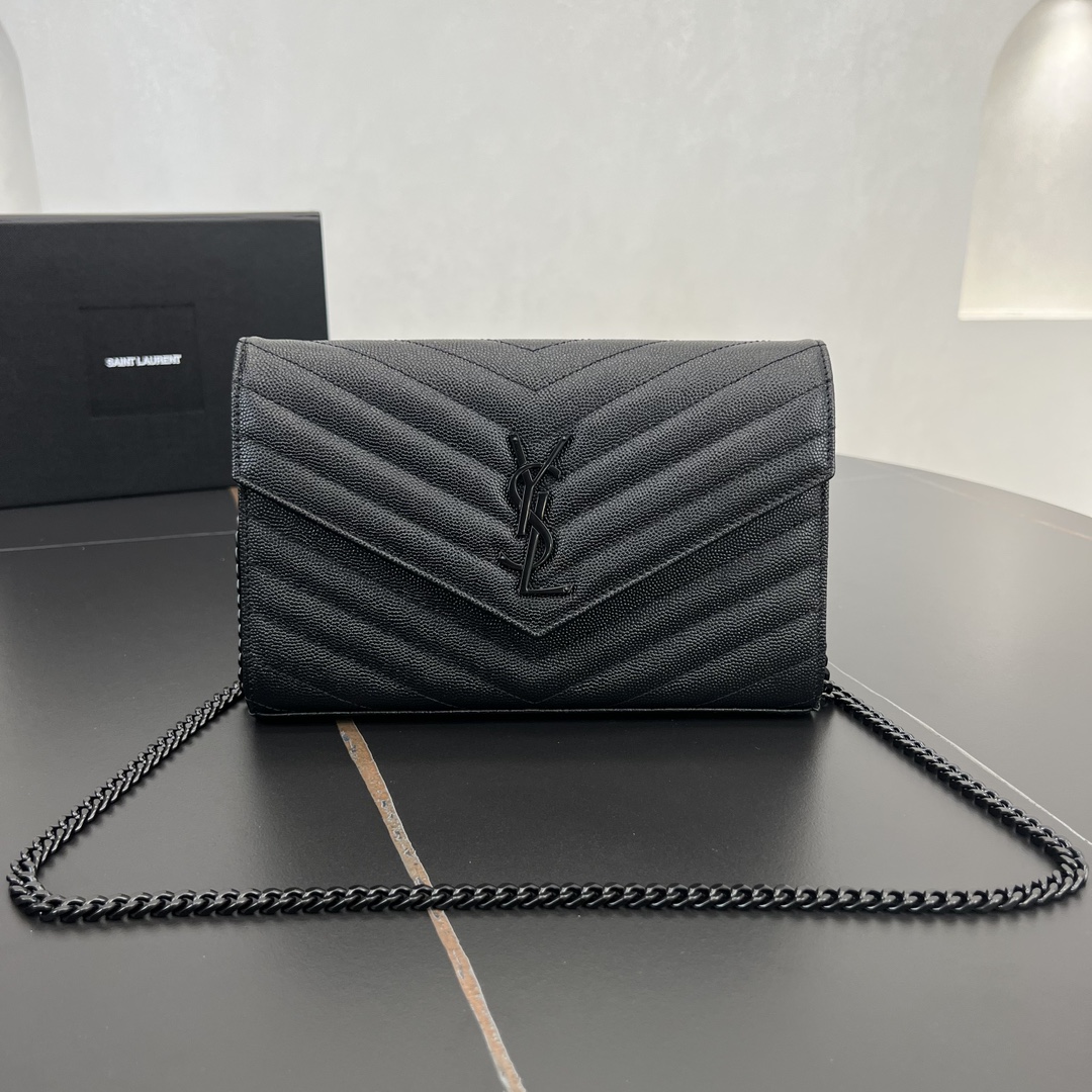 Bagsaaa Y51 classic cassandre chain wallet in grain de poudre leather 377828 black - 22.5cm