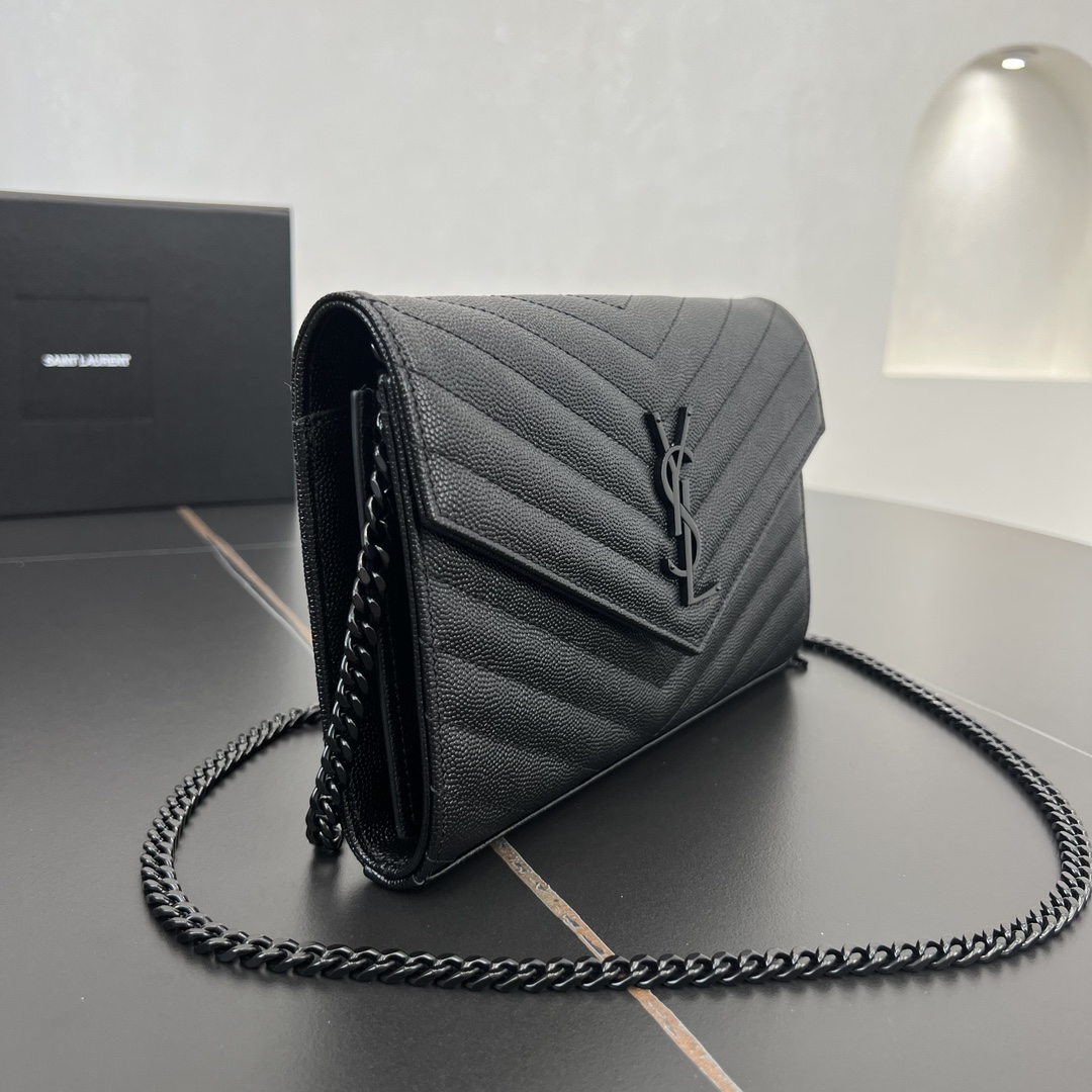 Bagsaaa Y51 classic cassandre chain wallet in grain de poudre leather 377828 black - 22.5cm