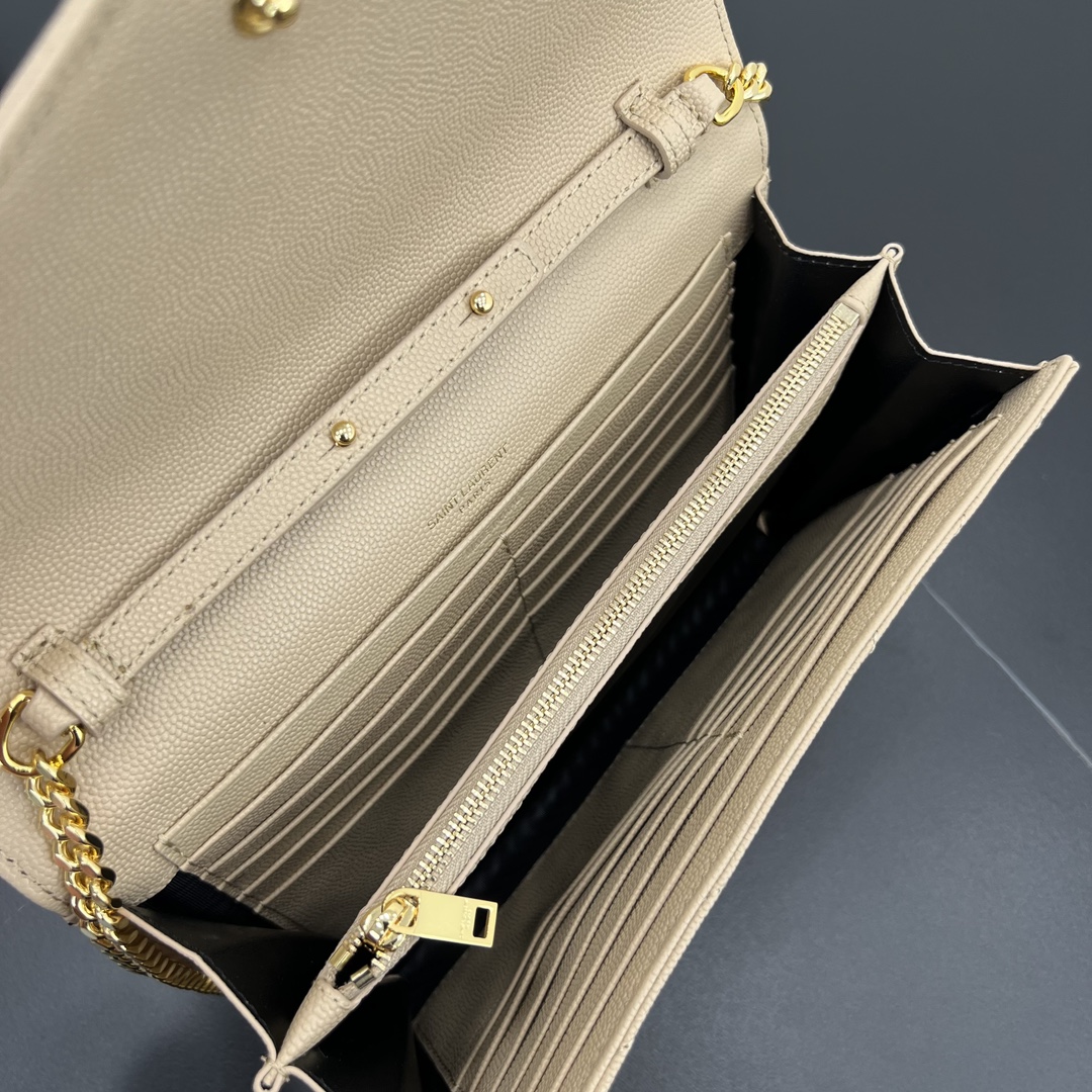 Bagsaaa Y51 classic cassandre chain wallet in grain de poudre leather 377828 beige - 22.5cm