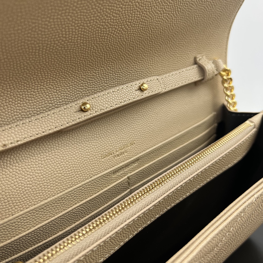 Bagsaaa Y51 classic cassandre chain wallet in grain de poudre leather 377828 beige - 22.5cm