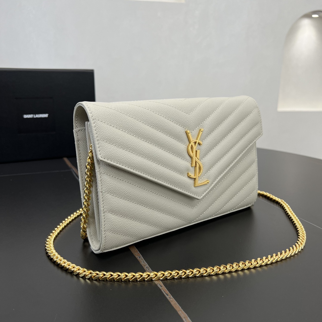 Bagsaaa Y51 classic cassandre chain wallet in grain de poudre leather 377828 white - 22.5cm